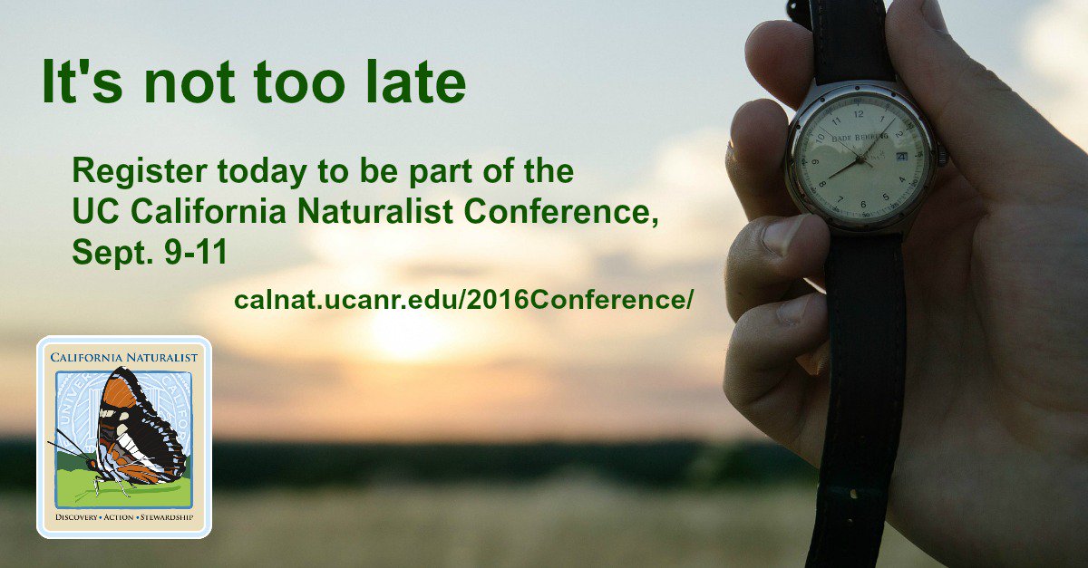 ucanr's tweet photo. You can still register for #CalNat2016, coming up Sept. 9-11. https://t.co/Z6QbqVl5Ry https://t.co/XIBHqU2S9I