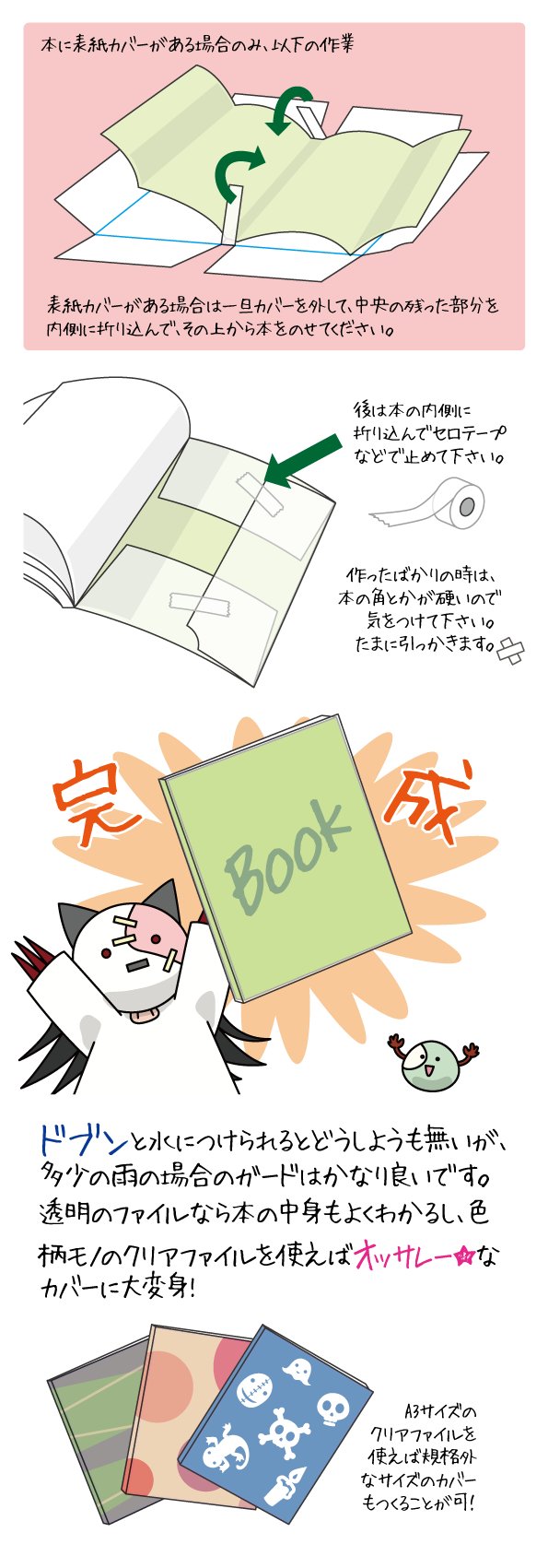 猫太朗 クリアファイルで作るブックカバーw 専門書関係のブックカバーが無くて困っていますた 厚みがやたらあるし サイズはバラバラだし ネットで知った手製のコレに感動して もう何冊作ったことやら ノートのカバーだって作れてしまうw T