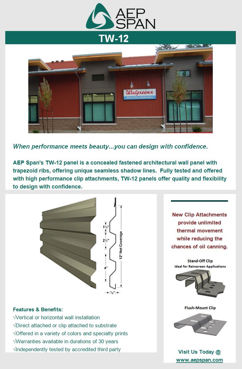 AEP_Span's tweet photo. #TW12 #MetalWallPanel is available w/ clip attachments, offering unlimited thermal movement https://t.co/ncPHd0SRLz https://t.co/VR506bA3wl