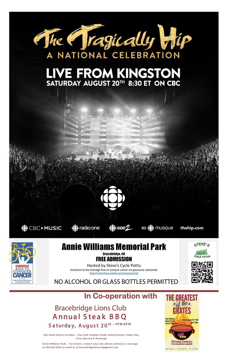 Grassroot volunteers have organized #Bracebridge showing of the Hip's Kingston concert! Way to go! #community