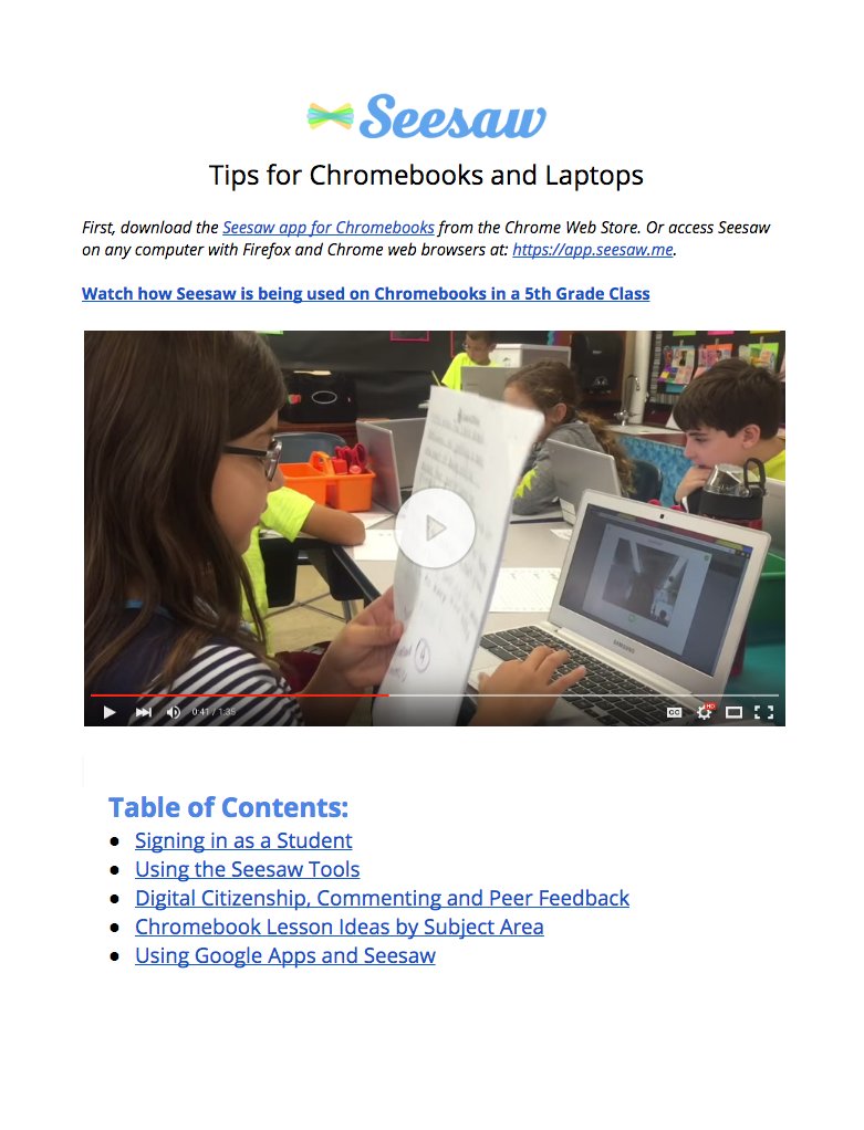 Want to use Seesaw on Chromebooks or computers? Bookmark this list of tips/lesson ideas! goo.gl/bTVLtn