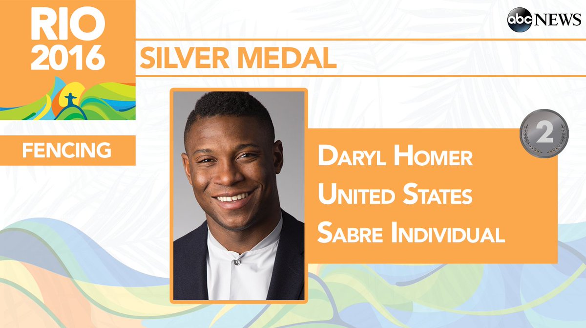 ABC's tweet photo. Rio 2016 #Fencing: #USA's Daryl Homer takes #Silver in Men's Sabre Individual. #Rio2016 https://t.co/DBdIakSvt8