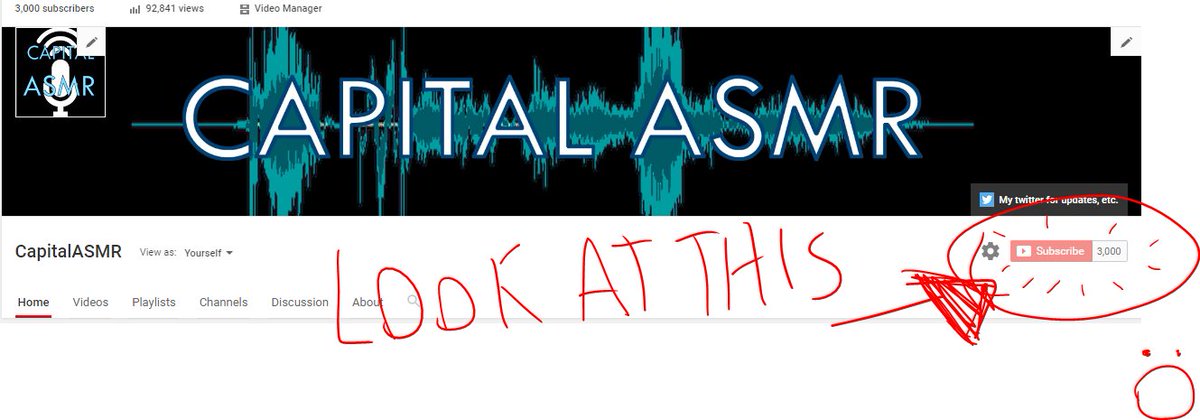 capitalasmr's tweet photo. 3000 subs! Thanks so much everyone! New video coming up sometime soon! INB4 SOMEONE UNSUBS https://t.co/NcSVQ5q4yv