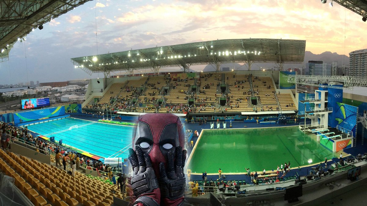 MrGrampton's tweet photo. Deadpool is much shocked. #RioPool #RioOlympics2016 https://t.co/p2e9pOIc9o