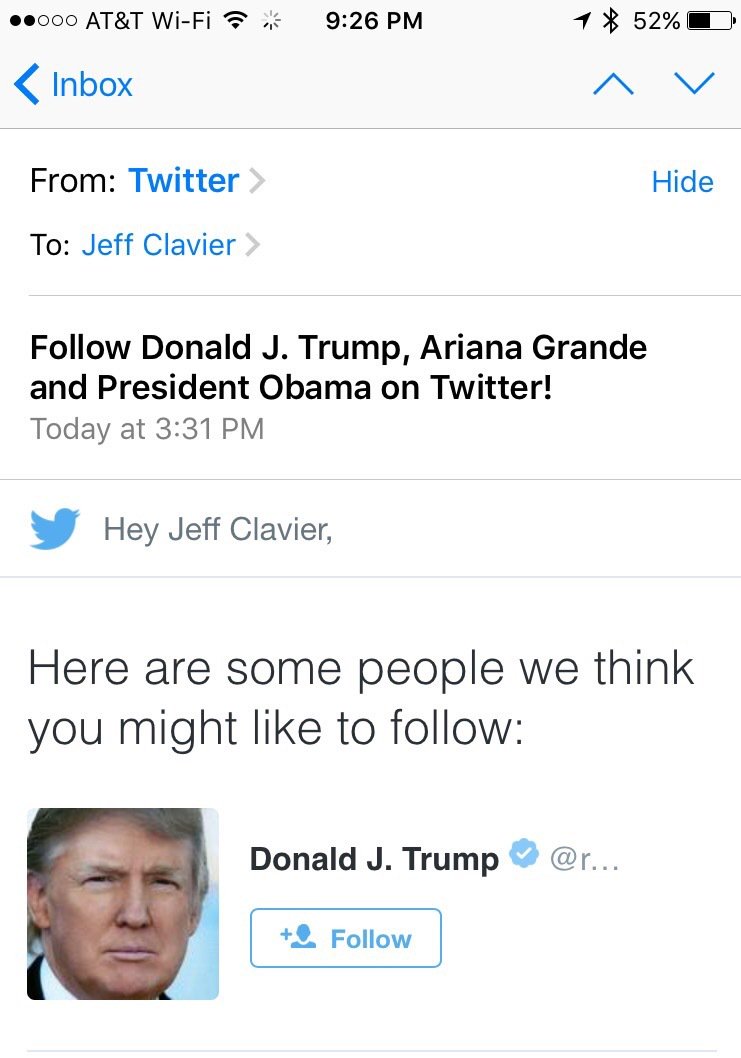 Dear @twitter, how fubar are your algorithms to suggest I follow one of the biggest insults to our core values? https://t.co/nrXkUM5OAv