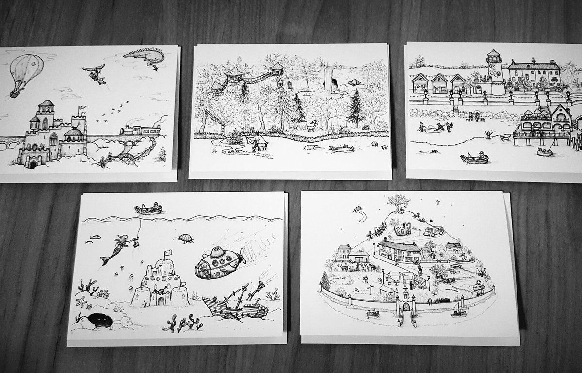 Pack 5 cards from Daydreamer + Little Town of Rhymes just £10 from my website #artist #cumbria #illustration #cards