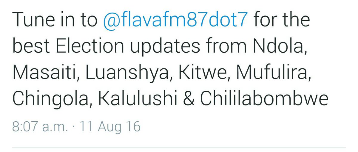 GlobalTravelTA's tweet photo. Election updates @flavafm87dot7 from Ndola, Masaiti, Luanshya, Kitwe, Mufulira, Chingola, Kalulushi &amp; Chililabombwe https://t.co/Q5zyyUMCwx
