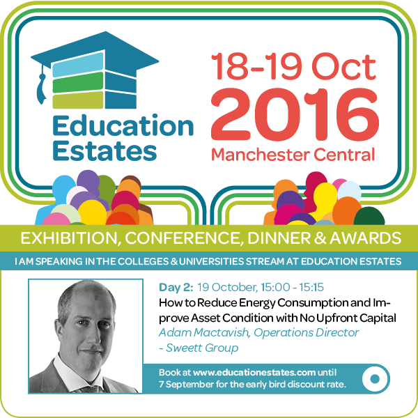 EduEstates's tweet photo. Adam Mactavish @SweettGroup at #EduEst16 - How to Reduce #Energy Consumption https://t.co/yEMNvNwvIE #HigherEd https://t.co/T47EUaDLBj