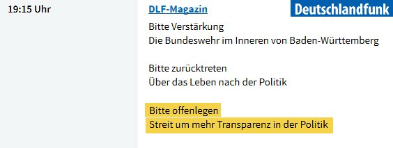 a_watch's tweet image. "Bitte offenlegen: Streit um mehr Transparenz in der Politik": Heute, 19:15h im @DLF - mit abgeordnetenwatch.de