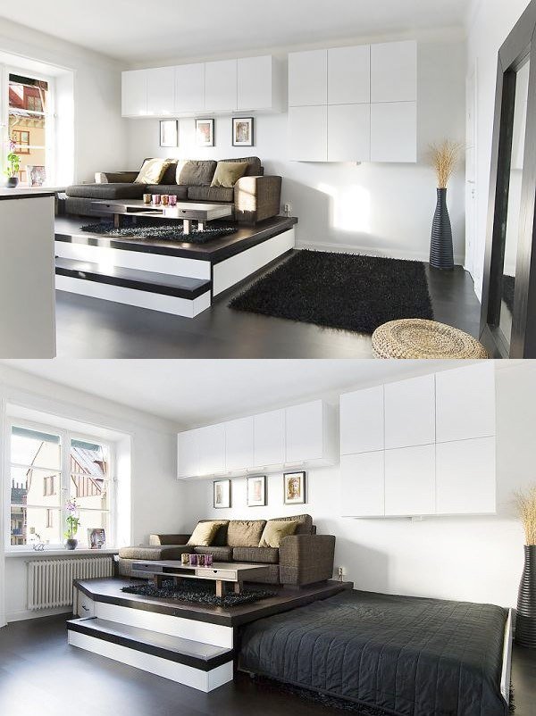 выдвижные кровати с подиумом в однокомнатной квартире