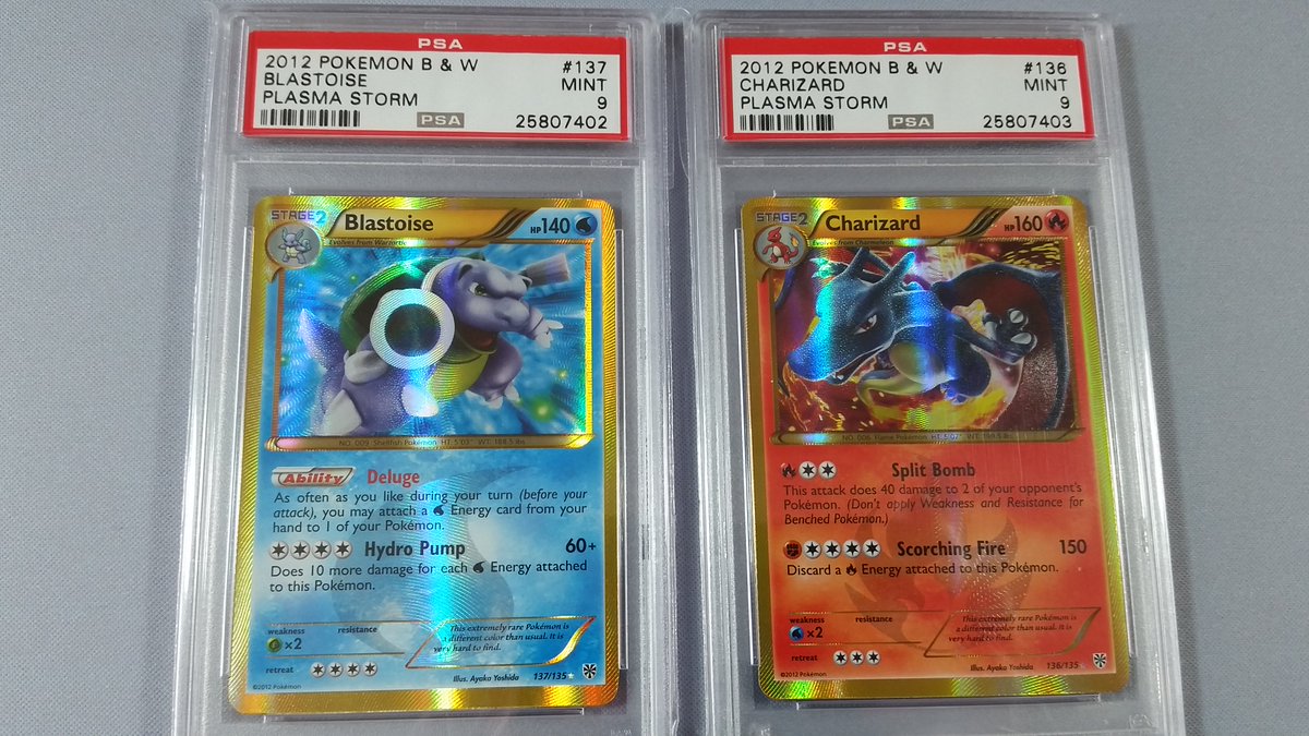 LudkinsC's tweet photo. Lovely cards! So hard to get PSA 10's in these! #charizard #psareturns #psacard #rarepokemon #pokemongo  #collecting https://t.co/OfOyOCw27z
