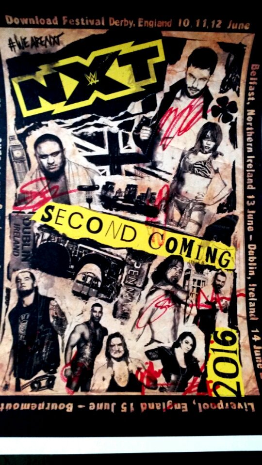 Thanks to WWE Euroshop I have this poster signed by Finn, Joe, Aries, Nakamura, Jax, Baron, Asuka &amp; American Alpha!