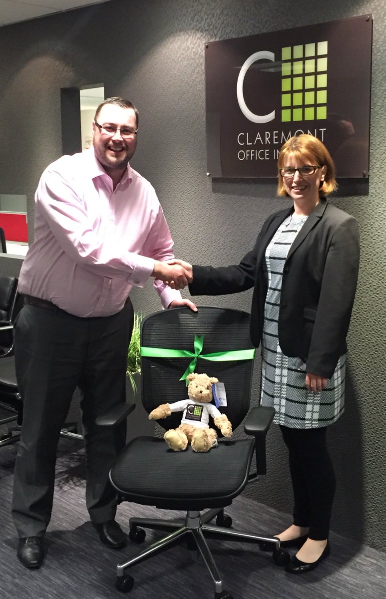 ClaremontOffice's tweet photo. Angela MacMillan popped into the office today to collect her prize! Well done for correctly guessing the bears name! https://t.co/xTG8dSxdCC