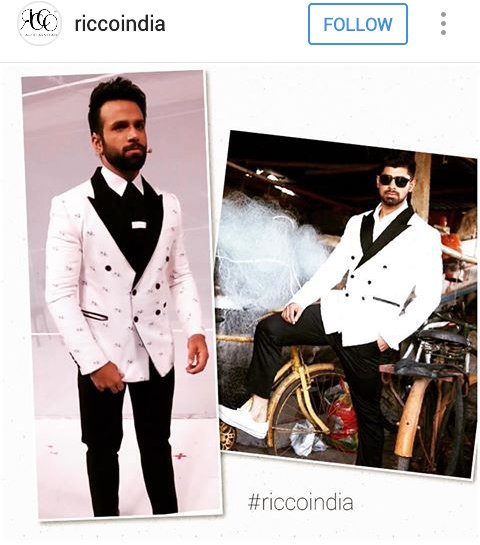 Dashing Rithvik Dhanjani spotted in this classy printed tuxedo by Anas Wahab. CR: @riccoindia instagram.
