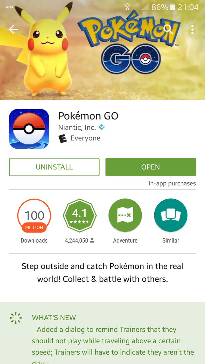 PokemonGoNews's tweet photo. #PokemonGO has a rating of 4.1 on the Google Play Store in the US, up from the recent 3.7 rating. via u/ScrewyStein https://t.co/e3U3pXXeao