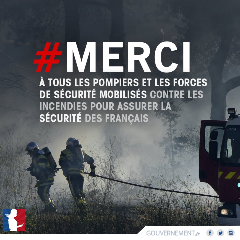 gouvernementFR's tweet photo. Un grand #MERCI à tous les pompiers et les forces de sécurité mobilisés contre les #incendies ! #incendiemarseille https://t.co/NyO1U2OLu6