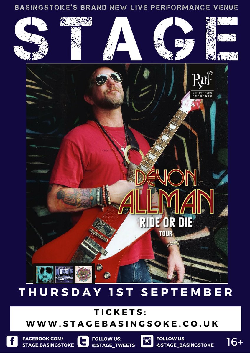 stage_bookings's tweet photo. @devonallman 1st September https://t.co/BM387HBd42 #blues #basingstoke #hampshire @Stage_Tweets #rideordie https://t.co/o6EW4BJBPn