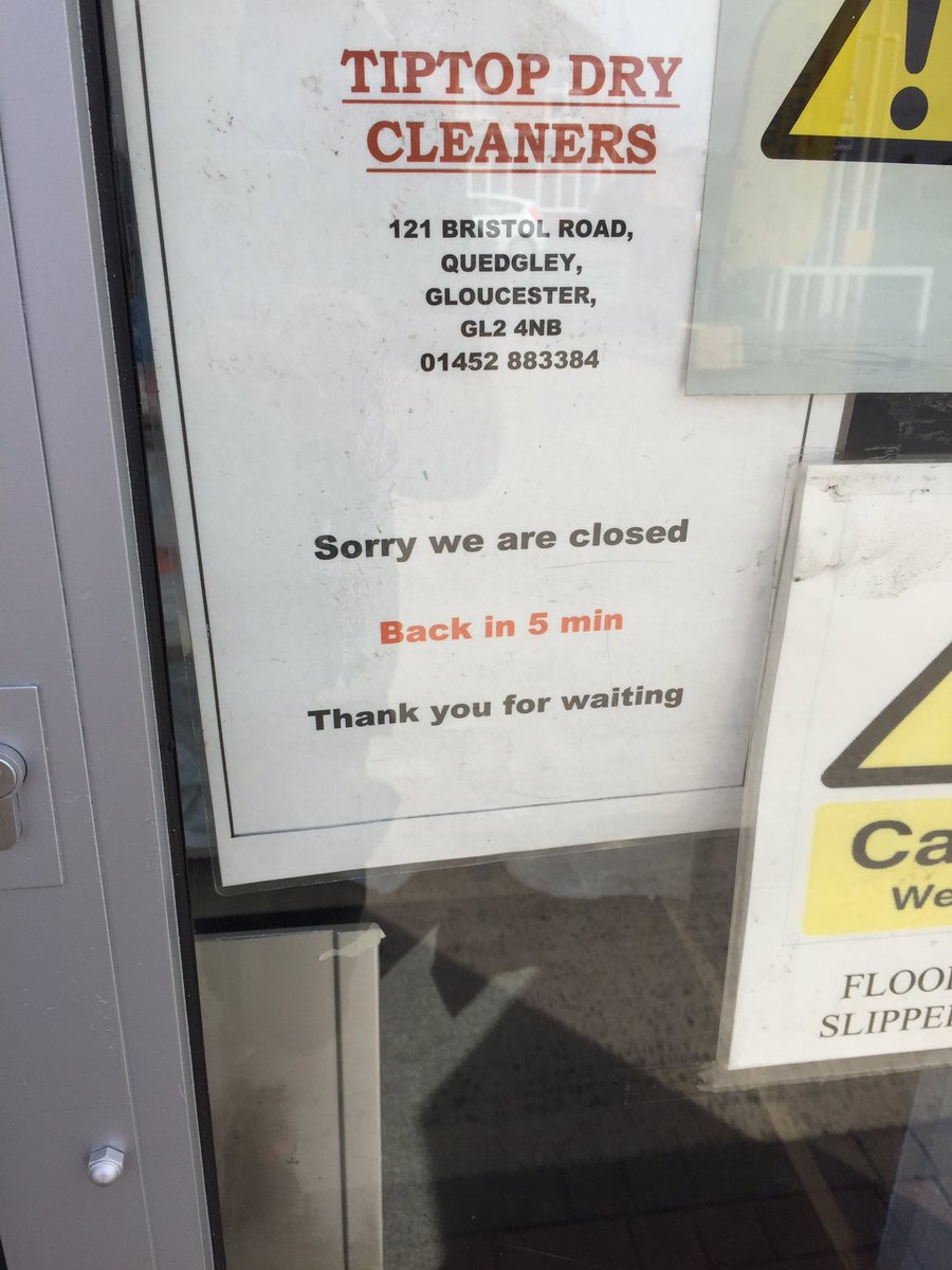 TheRealPeteBod's tweet photo. @FrankOnTheRadio @Divine_Miss_Em the 'back in 5 minutes' sign is still alive and well in Gloucester https://t.co/dD7pvkbrv7