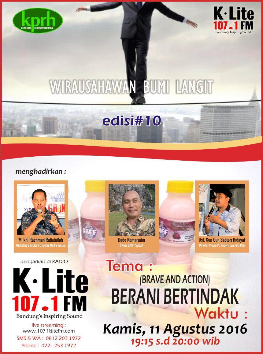 1071klitefm's tweet photo. #WirausahawanBumiLangit #KPRH 'Berani Bertindak' di #EveningCorner jam 7 malam ini @opick_anggara #KLiteAd https://t.co/9ENPzVlqyA