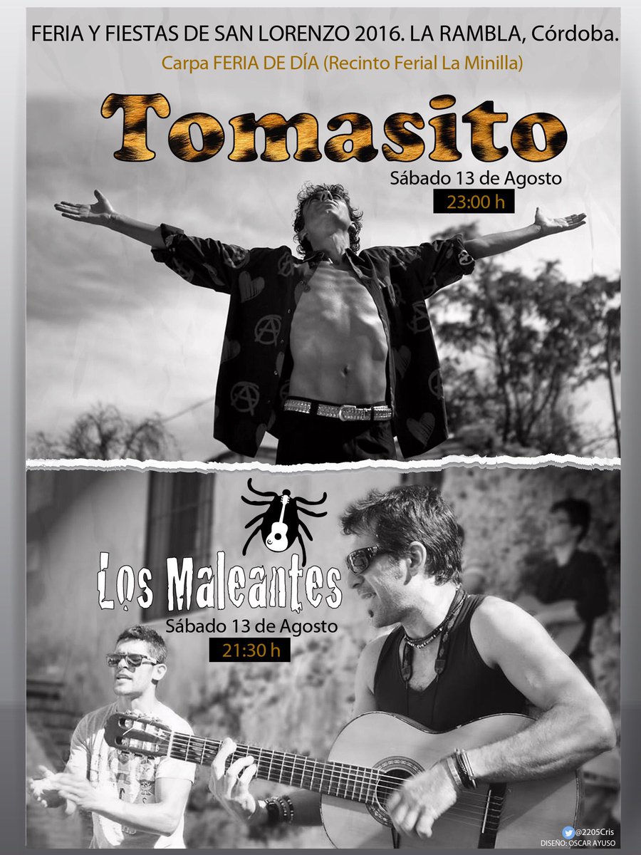 <a href="/_LosMaleantes_/">Los Maleantes ®</a> telonearán al gran <a href="/tomasitooficial/">Tomasito</a> este sábado 13 de agosto en La Rambla. Córdoba.💃💃💃🍋🍋🍋🎤🎷🎸!!!