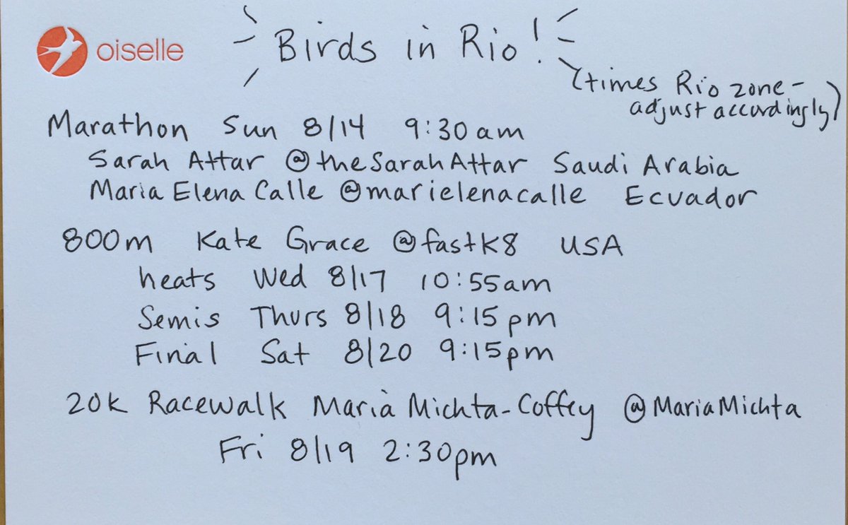 drlesko's tweet photo. Ok, you asked for it! Birds in Rio schedule. #freebird16 https://t.co/m907vx7Yqj
