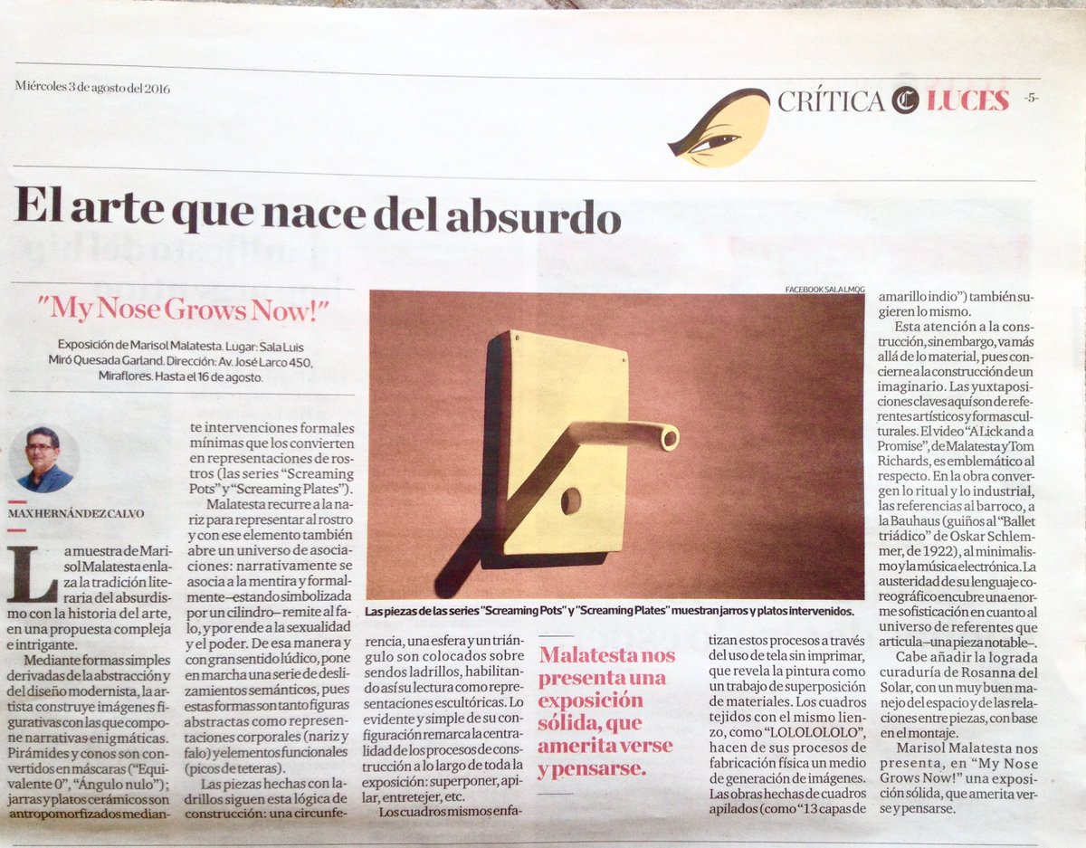 Gracias <a href="/elcomercio/">El Comercio</a>  <a href="/Luces_ECpe/">Luces El Comercio</a>  y Max Hernandez por la nota y critica de mi muestra.