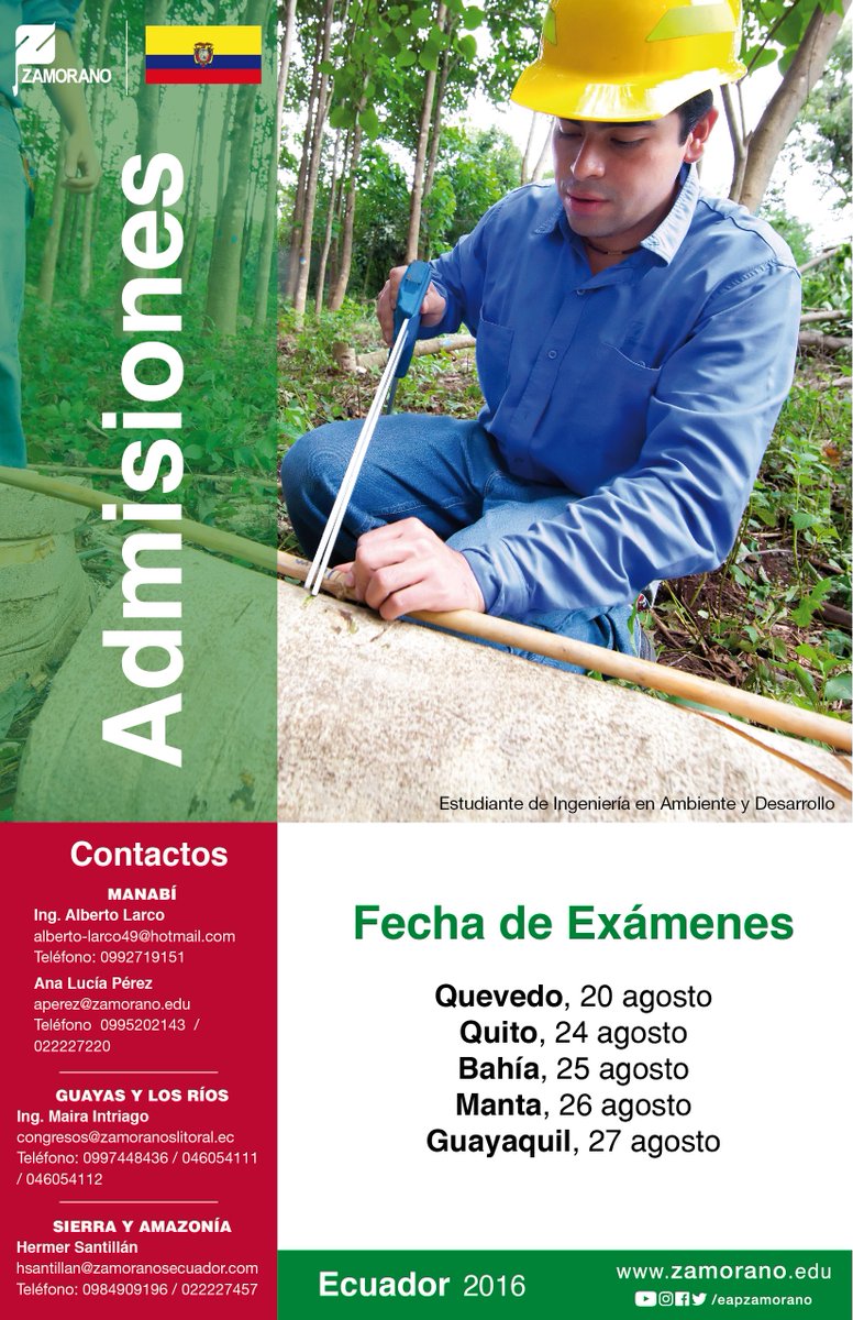 Próximos exámenes de #Admisión en #ECU y contactos para mayor información.
#SeremosZamoranos
