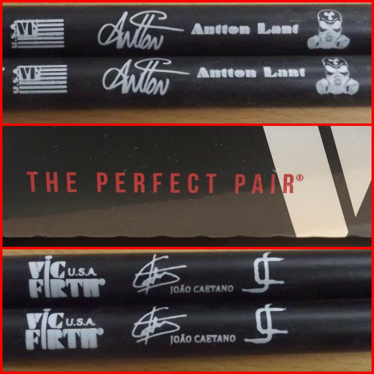 And more <a href="/vicfirth/">Vic Firth</a> customs, this time Antton from <a href="/DefConOneMetal/">Def Con One</a> and percussionist Joao Caetano 
#theirperfectpair