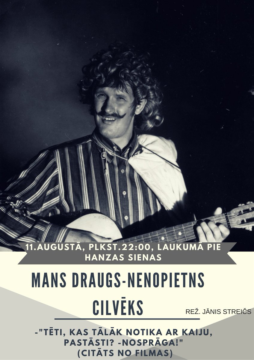 Valmierasnovads's tweet photo. Šovakar pl.22 laukumā pie Hanzas sienas demonstrēs Jāņa Streiča filmu “Mans draugs - nenopietns cilvēks” https://t.co/v0qevs6CqI
