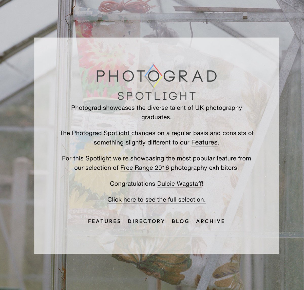 _photograd's tweet image. @dulcie_wagstaff&apos;s #degreeproject is still being featured on our Spotlight! photograd.co.uk