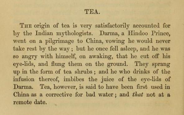 The mythic origins of Tea,  from Table Traits by John Doran (1854) #FolkloreThursday #AfternoonTeaWeek
