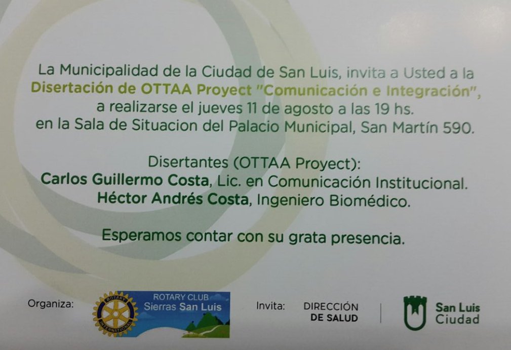 quequecosta's tweet photo. Hoy 19Hs en la municipalidad de @MunicipalidadSL presentaremos #OTTAAProject con el intendente @enriqueponcesl https://t.co/299fhfcEE1