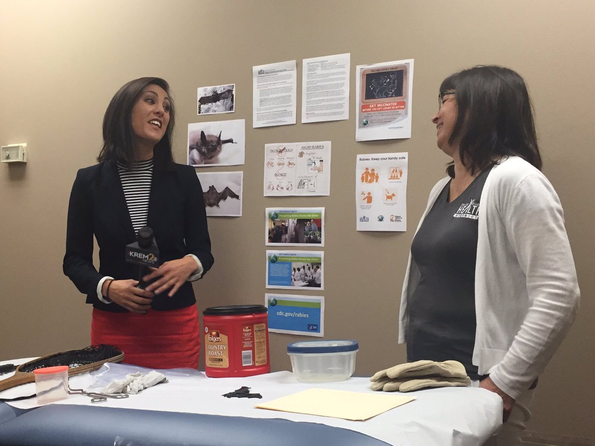 spokanehealth's tweet photo. Our #SandyPhillips is a champ when it comes to rabies prevention, @KREMKaitlinL obviously loving it! https://t.co/lJL14HG5Ub
