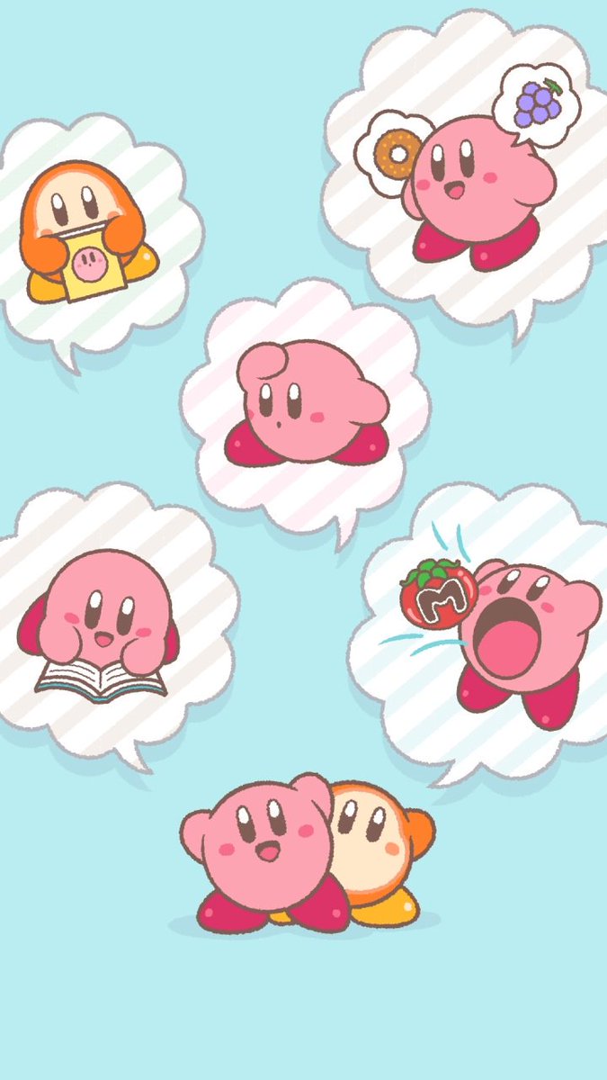 よっし Guhehe Forever 任天堂の公式lineがまたカービィの壁紙出したらしいから お前もこのかわいさを見せてやるよ 中でも私は 水色の背景の方の壁紙が気に入っている