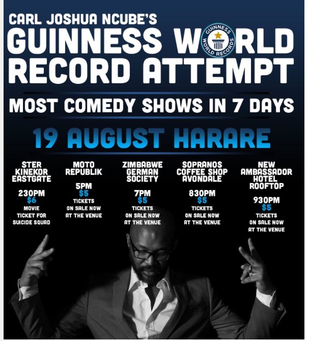 DougColtart's tweet photo. Citizens, let's help @CarlJoshuaNcube #BreakTheWorldRecord! These shows are gonna be so lit 🔥🔥🔥 #Harare #Zimbabwe https://t.co/rruXsNeETP