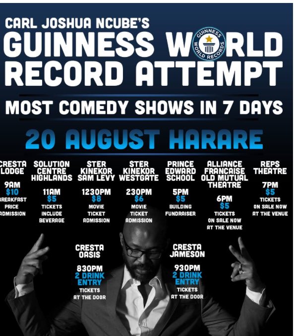 DougColtart's tweet photo. Citizens, let's help @CarlJoshuaNcube #BreakTheWorldRecord! These shows are gonna be so lit 🔥🔥🔥 #Harare #Zimbabwe https://t.co/rruXsNeETP
