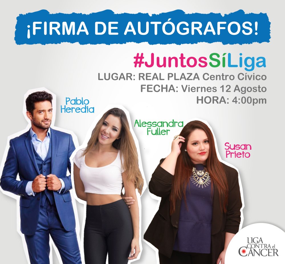 JuntosLiga's tweet photo. @alefuller, @pabloheredia1 y @SusanPrieto estarán este VIERNES 12 desde las 4:00 pm en el @RealPlaza Centro Cívico. https://t.co/FaLM4unf4s