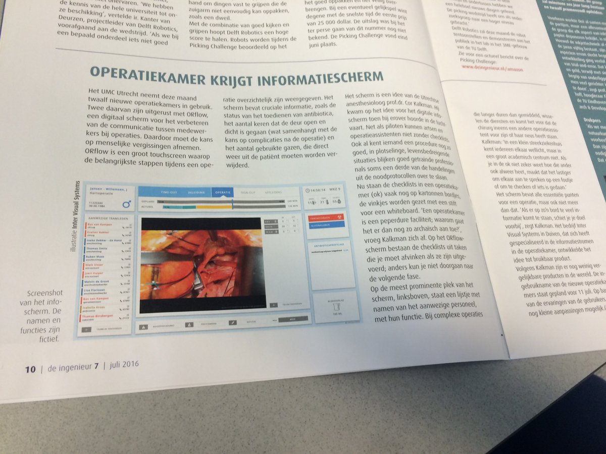 INTERduiven's tweet photo. #ORflow in de media! Artikel 'Operatiekamer krijgt informatiescherm'@de_ingenieur editie 7, juli 2016 https://t.co/pH7b7X9Mix