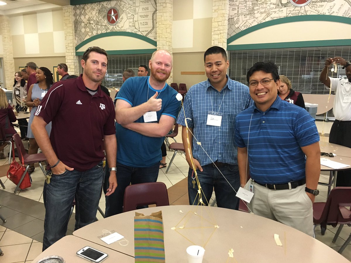 GRHSNews's tweet photo. GRHS Staff Team Building #grhsstaffdev #Marshmallowchallenge https://t.co/Yzen47xNS9
