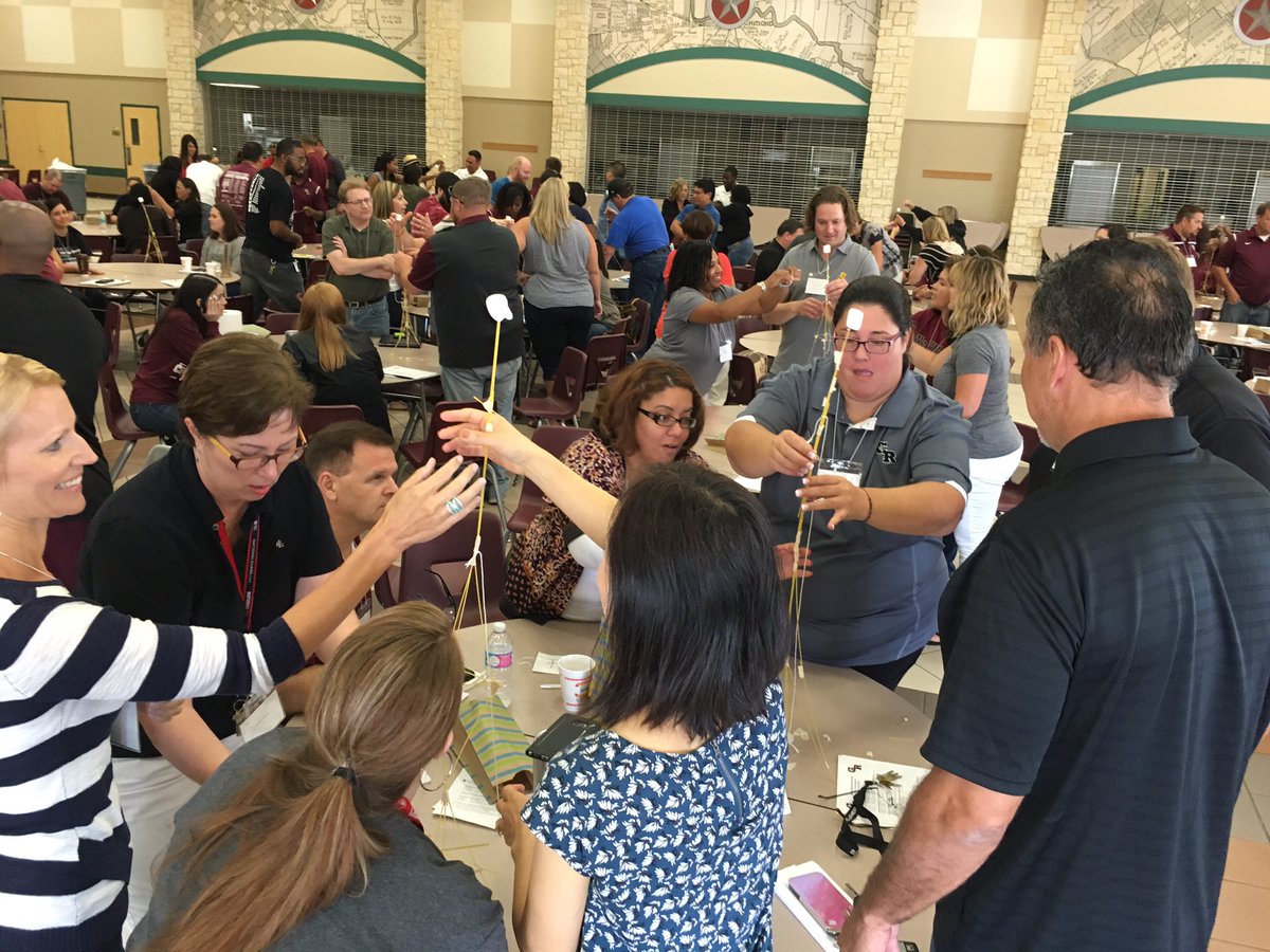 GRHSNews's tweet photo. GRHS Staff Team Building #grhsstaffdev #Marshmallowchallenge https://t.co/Yzen47xNS9