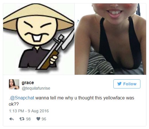 SqueakyNYC's tweet photo. .@Snapchat confused #anime for #yellowface &amp; there's been public outcry: https://t.co/xUPmII2lVY #snapchatwhy @wired https://t.co/VSSa9tceW0