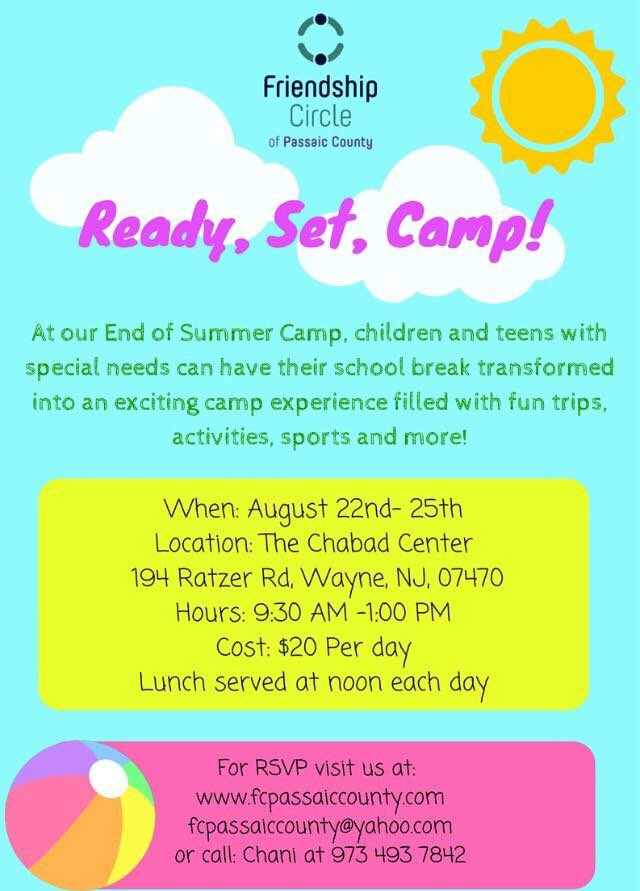 fcpassaiccounty's tweet photo. Come volunteer at our end of summer camp at the Friendship Circle in Wayne!!!☀️ https://t.co/nkduLyxDaf