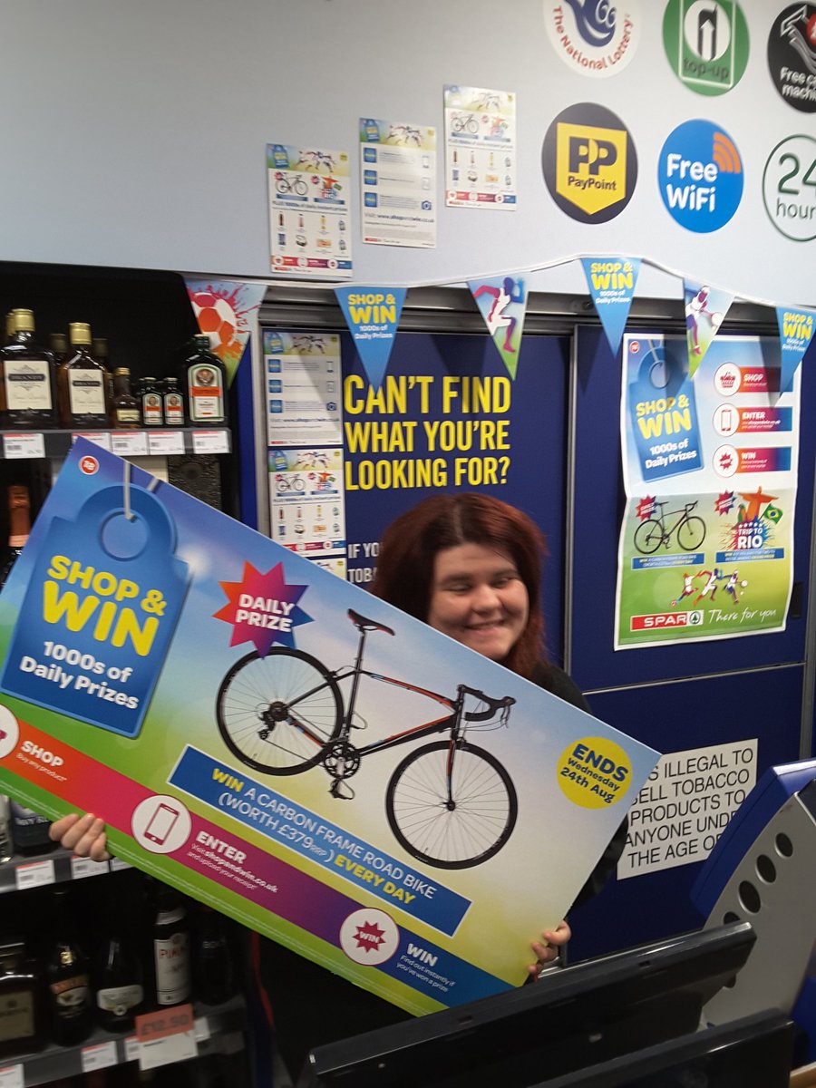 SPAR_PrincessSt's tweet photo. New displays highlighting #ShopandWin 1000s of Daily Prizes #thereforyou #compertion #bike #rio @SPARDSAP https://t.co/vQzw3SwGP5