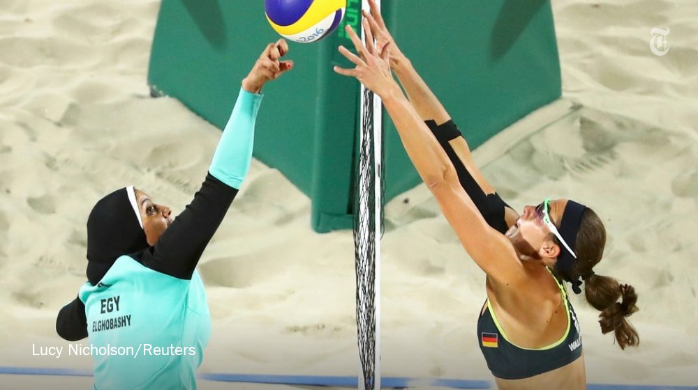 nytopinion's tweet photo. Two women, two beliefs and two dress codes, brought together by sport. https://t.co/WG09gq32Y0 https://t.co/5G4Cpa5glC