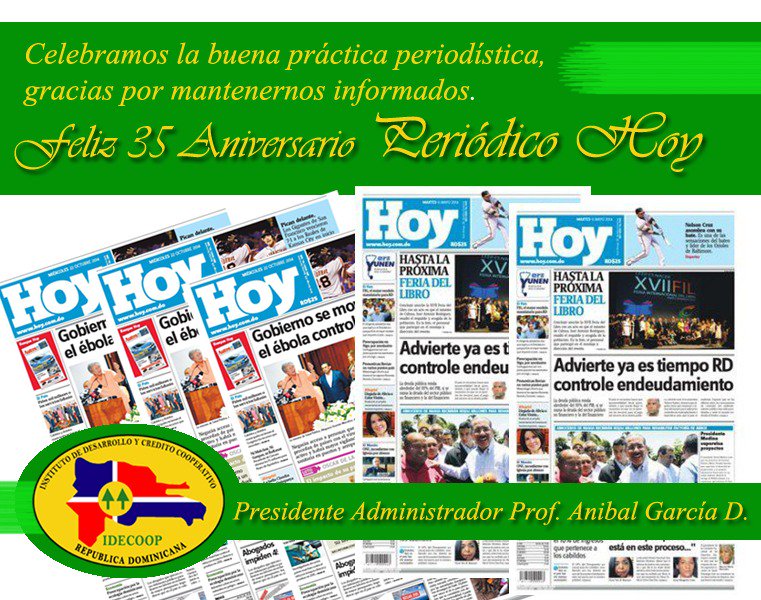 Celebramos la buena práctica periodística del <a href="/PeriodicoHoy/">Periódico Hoy</a>.
Feliz Aniversario!