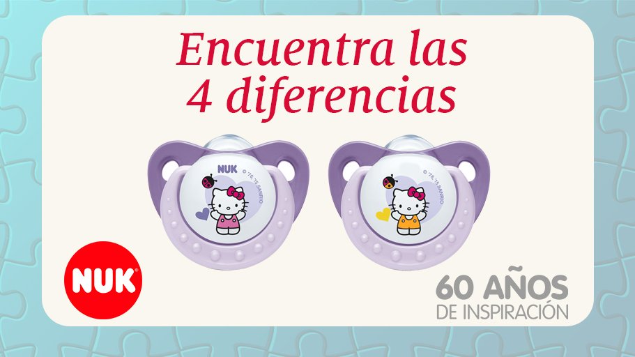 BebesNuk's tweet photo. ¡Vamos a #jugar! ¿Encontráis las 4 diferencias de los chupetes de la colección de la #HelloKitty? https://t.co/7Jm73GTt8q