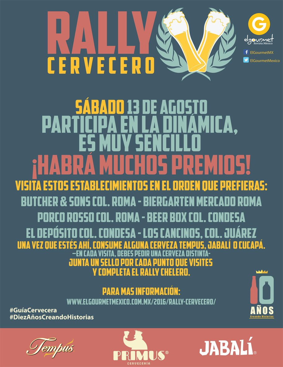 Te esperamos ESTE SÁBADO en los puntos de nuestro Rally Cervecero #DiezAñosCreandoHistorias ow.ly/icP73039pqZ