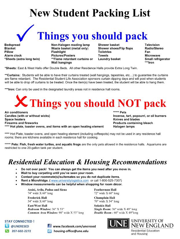 Check out this handy guide for packing! Don't hesitate to call the Housing Office if you have any questions!#liveune