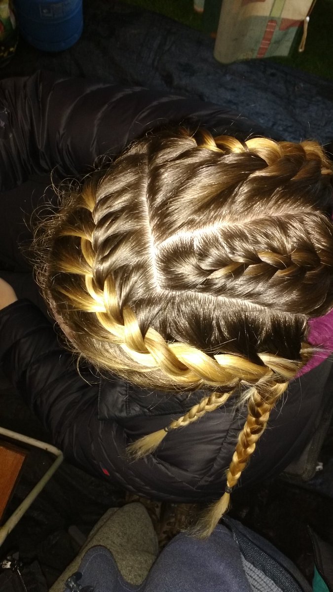 HalpinRebecca's tweet photo. Daughters been braiding my hair this evening. #campchic https://t.co/g0kZg481GB