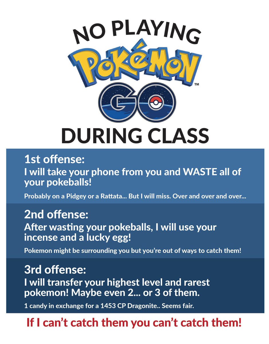 ProfHibbetts's tweet photo. For those of you who are not fans of Pokemon Go in class #whspokemongo https://t.co/FpWjYYi6xH